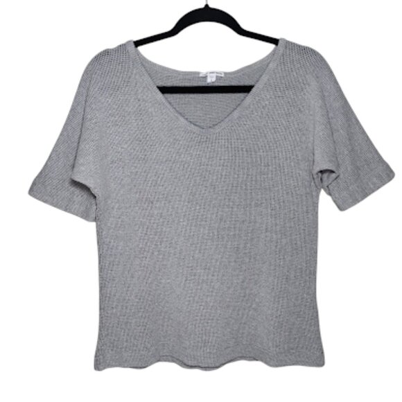 Standard James Perse | Grey Open Slub Waffle Knit Cotton Short Sleeve T-Shirt 0 - Picture 1 of 9